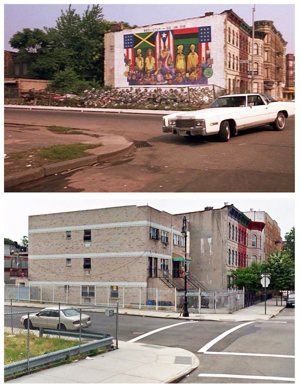 Do The Right Thing, 1988: Lexington Ave & Stuyvesant Ave, Brooklyn, NY 11221 (notice the last remains of mural on building)